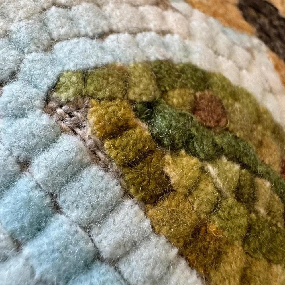 Handmade Wool Rug Hook Sunflower Mat 7x7 Square‎ Folk Art Floral Decor